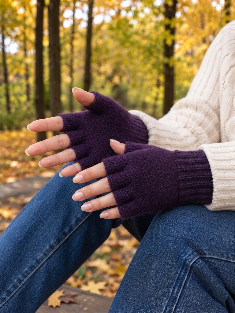 GLEVA Winter Fingerless Knitted Gloves – Purple