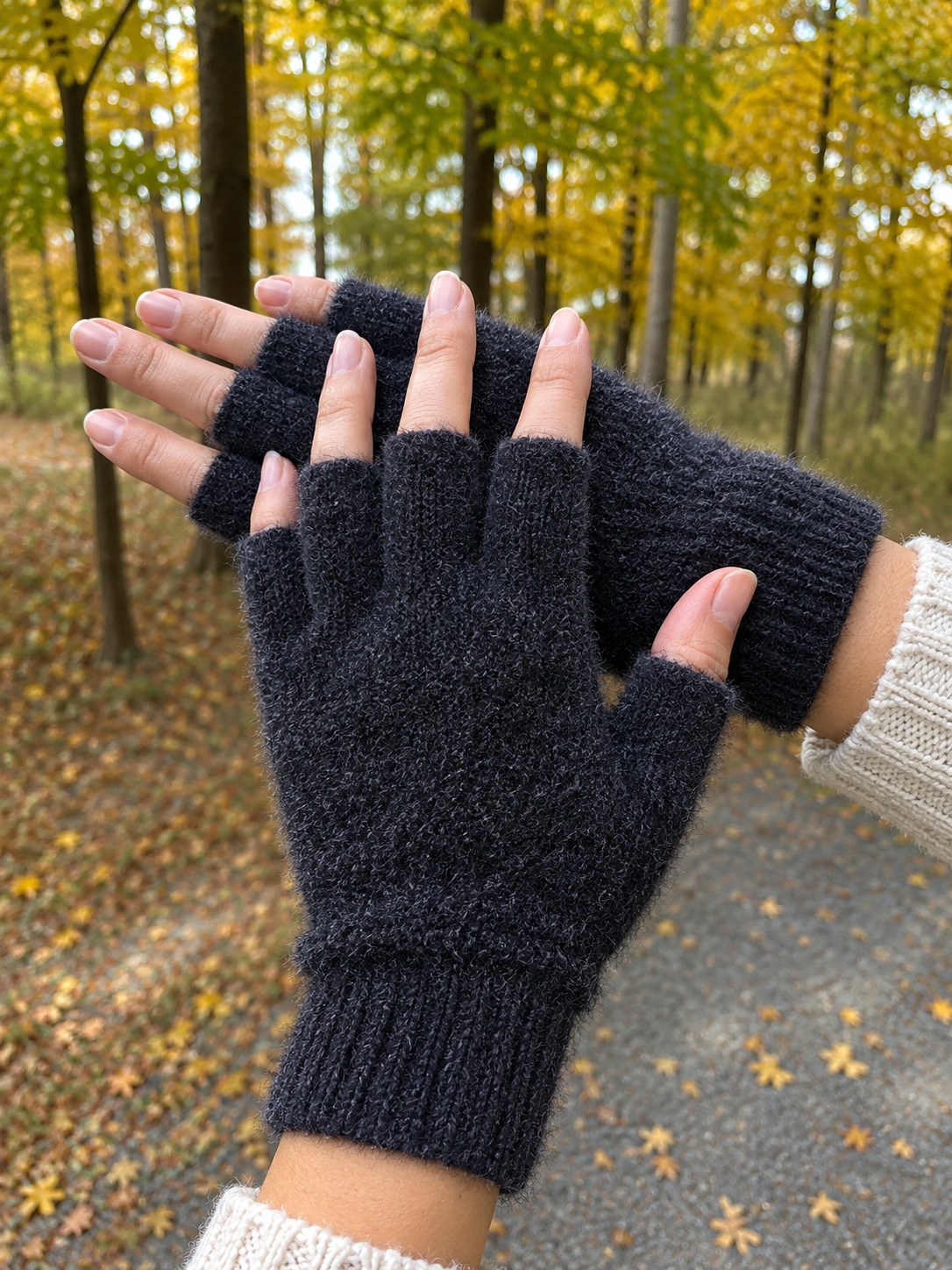 GLEVA Winter Fingerless Knitted Gloves – Charcoal