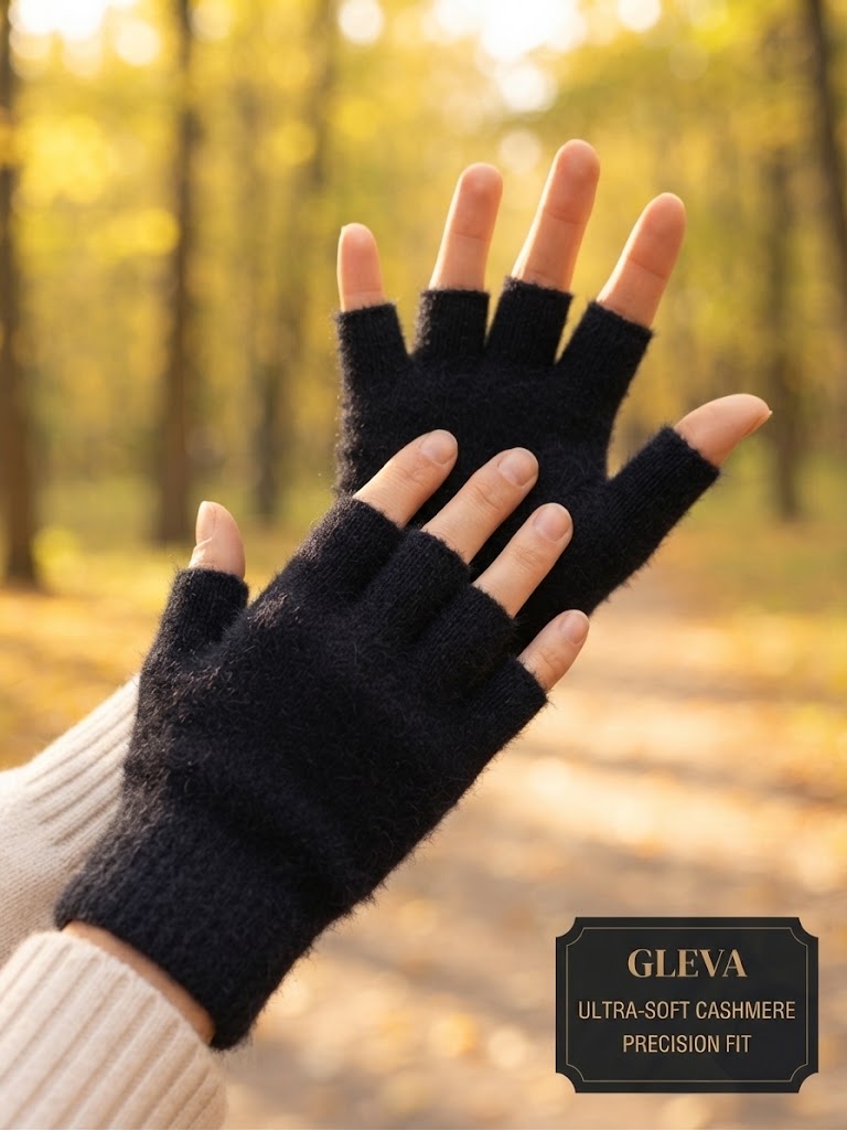 GLEVA Winter Fingerless Knitted Gloves – Black