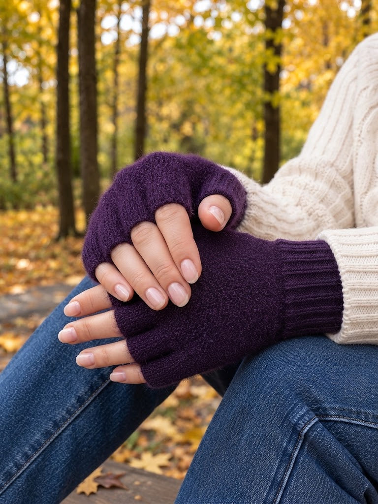 GLEVA Winter Fingerless Knitted Gloves – Purple