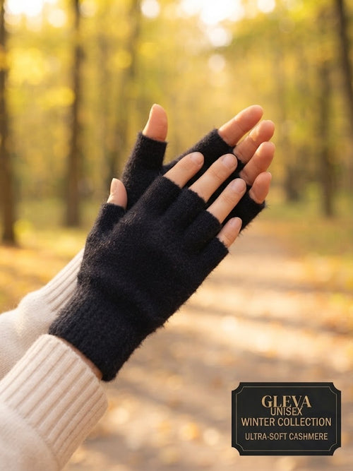 GLEVA Winter Fingerless Knitted Gloves – Black