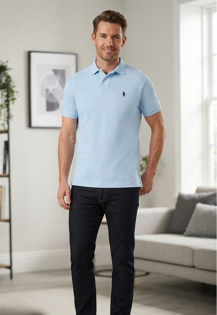 Breathable Cotton Pique Men's Polo – Sky Blue
