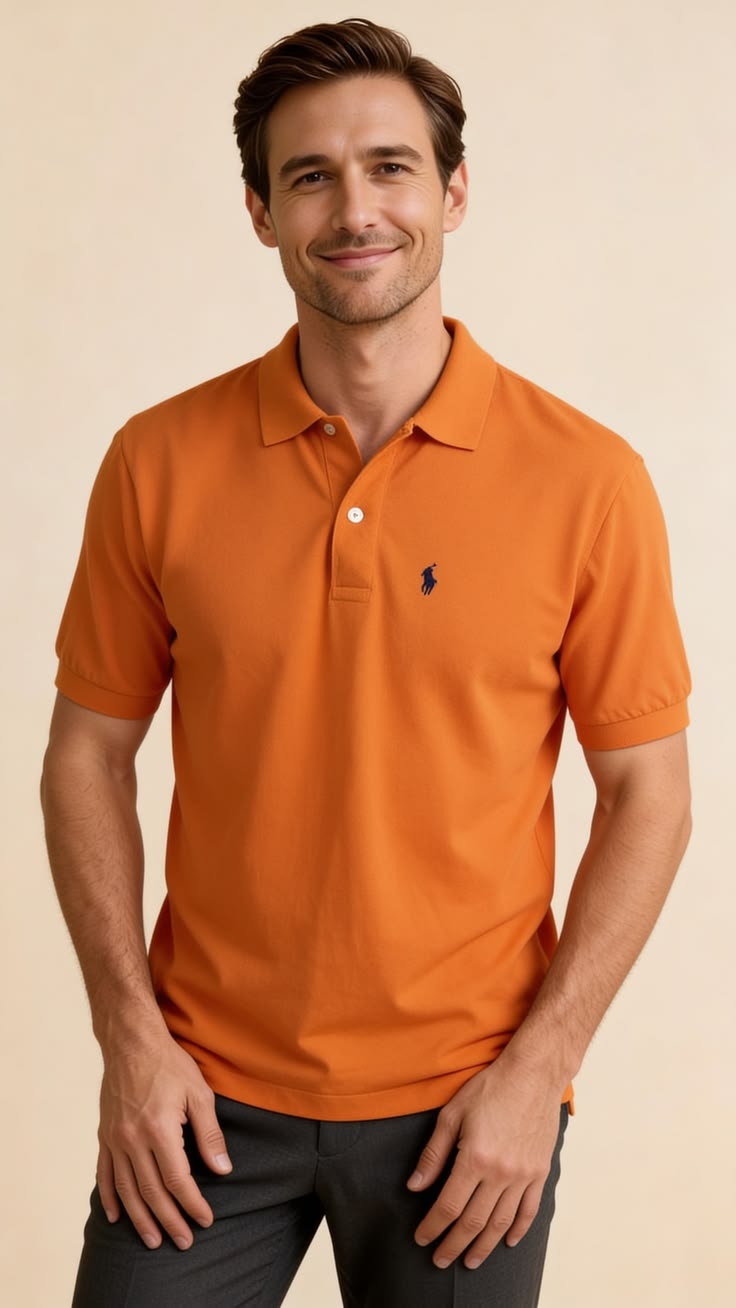 Breathable Cotton Pique Men's Polo – Orange