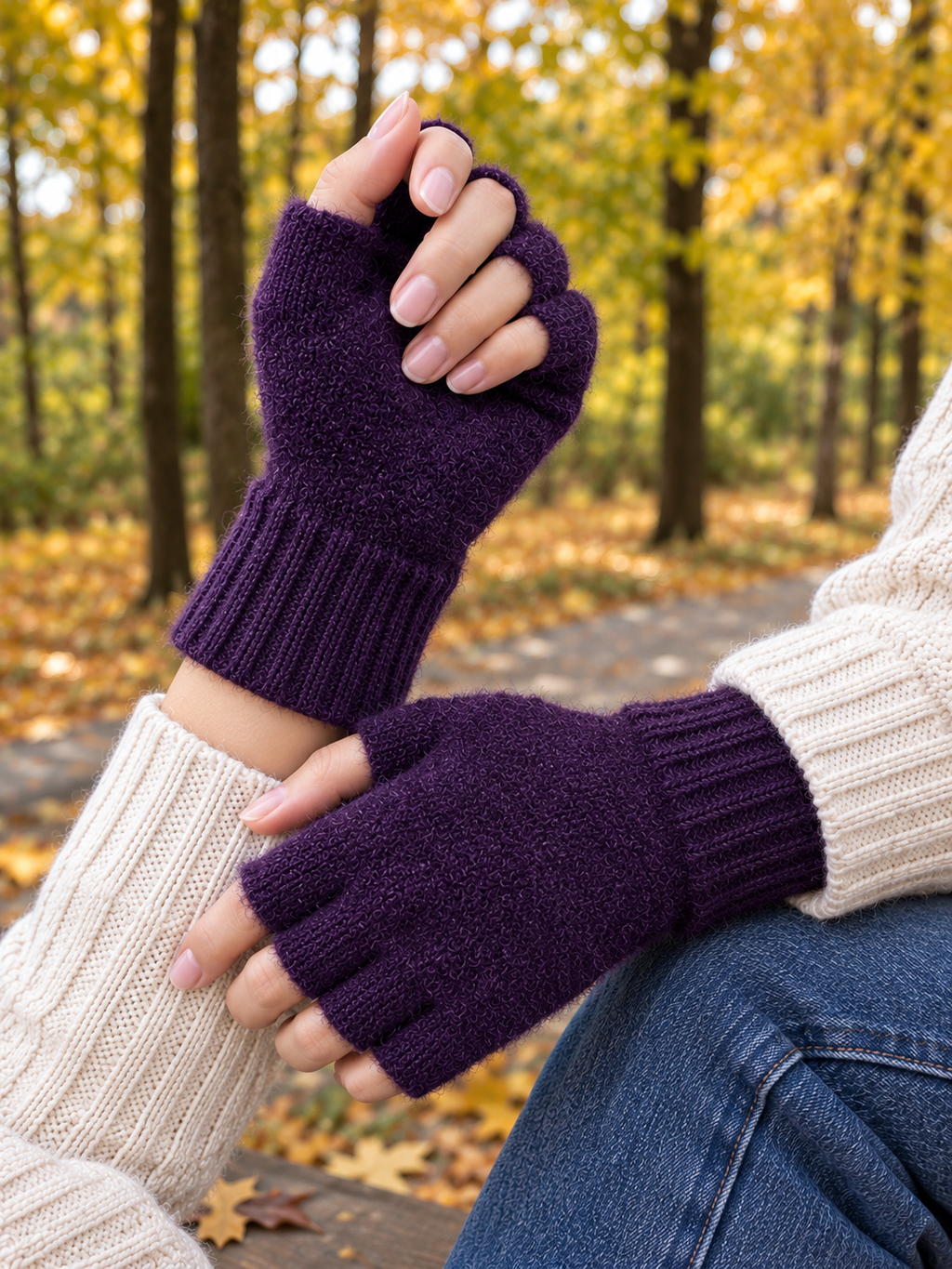 GLEVA Winter Fingerless Knitted Gloves – Purple