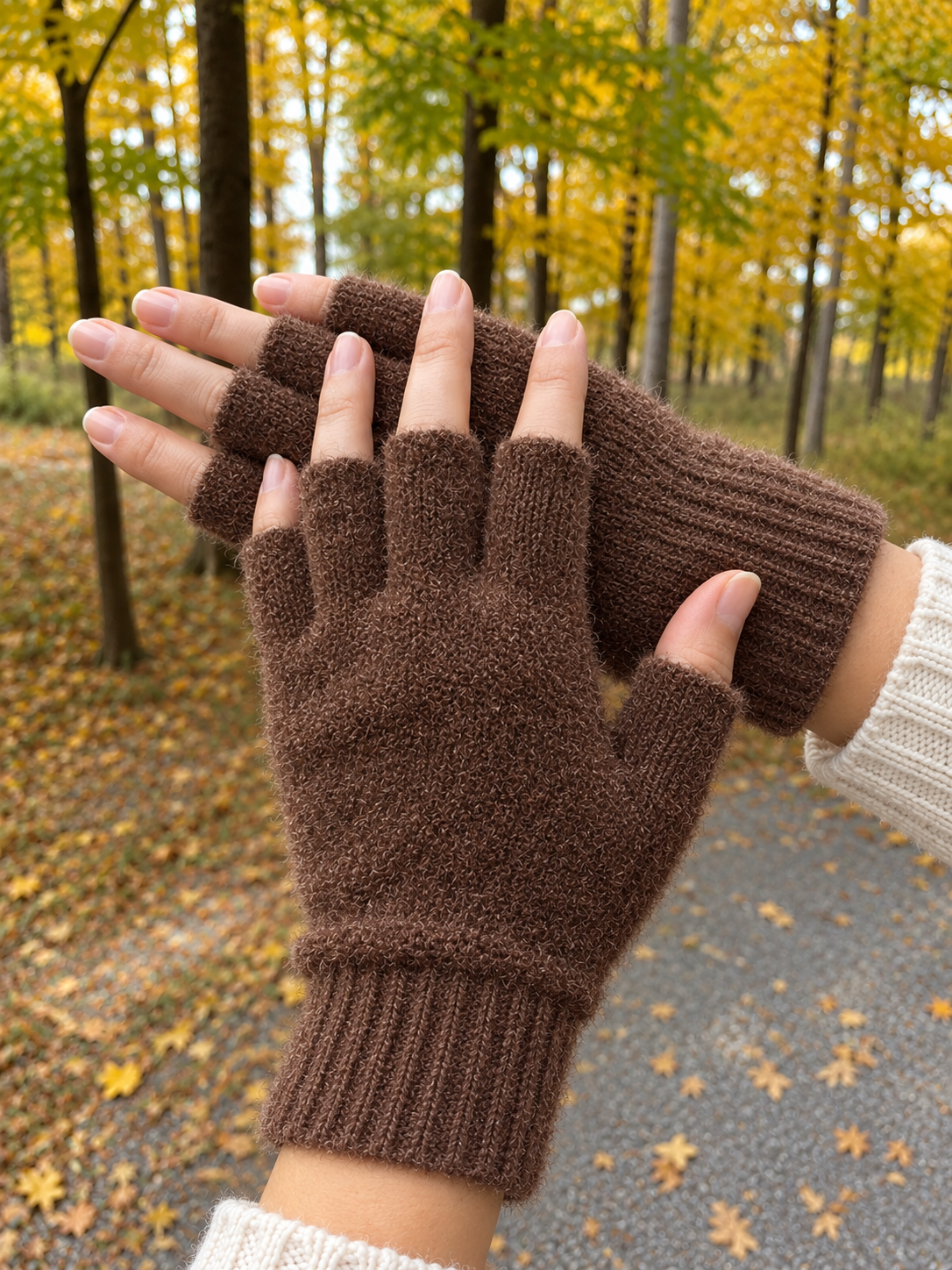 GLEVA Winter Fingerless Knitted Gloves – Brown