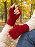 GLEVA Winter Fingerless Knitted Gloves – Red