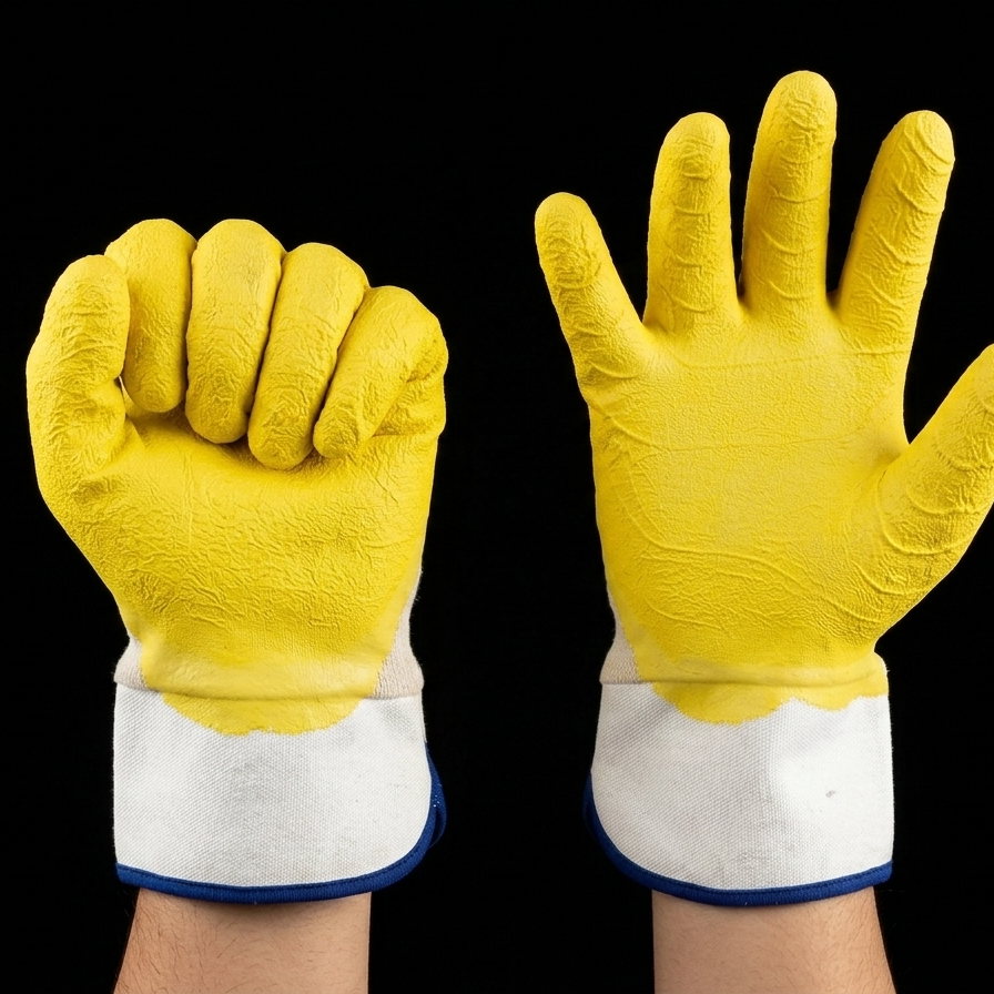 Yellow Rubber Coated Industrial Safety Gloves with Canvas Cuff