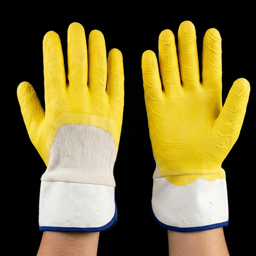 Yellow Rubber Coated Industrial Safety Gloves with Canvas Cuff