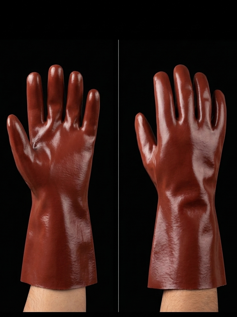 Heavy-Duty Industrial Waterproof Gauntlet Gloves – Glossy Finish Chemical & Oil Resistant-004